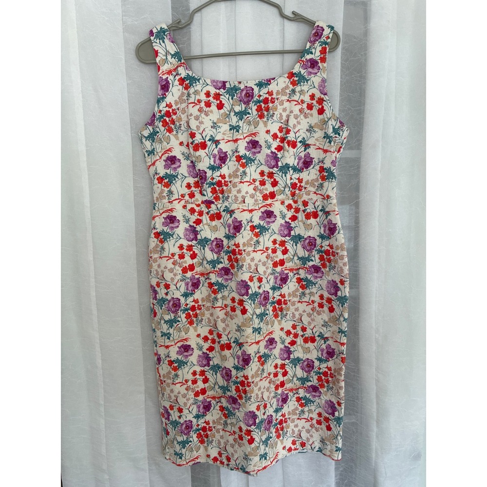 Ann Taylor Petite Floral Sheath Dress 10P Purple Red Textured Cotton Sleeveless